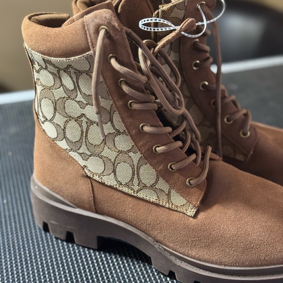 NWOB COACH khaki signature jacquard city sole boot men’s size 12 - Picture 4 of 13